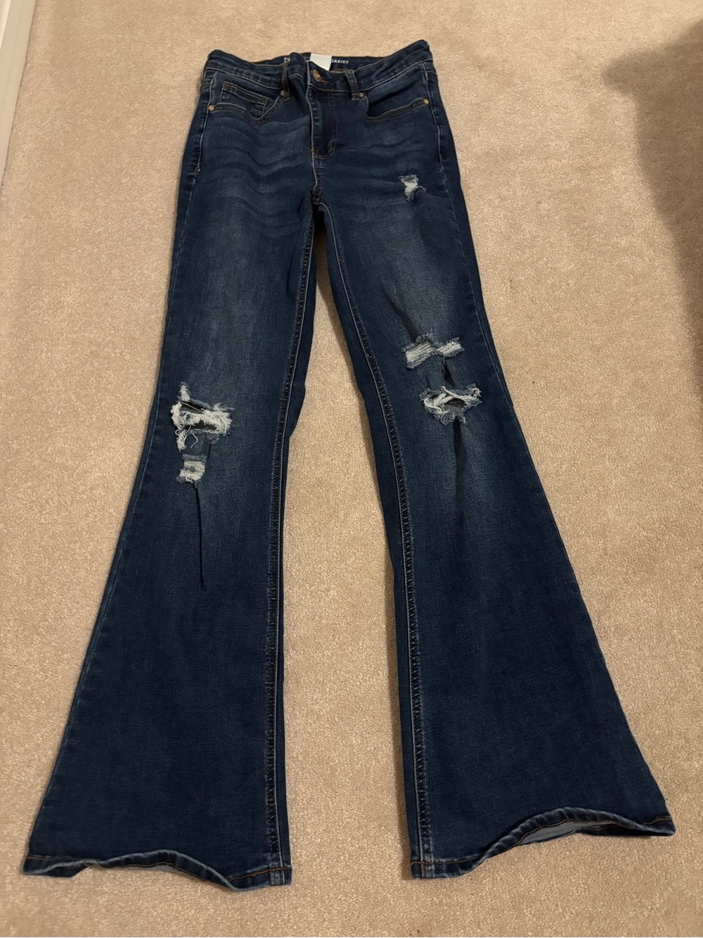 No Boundaries Dark Blue Distressed Flare Jeans